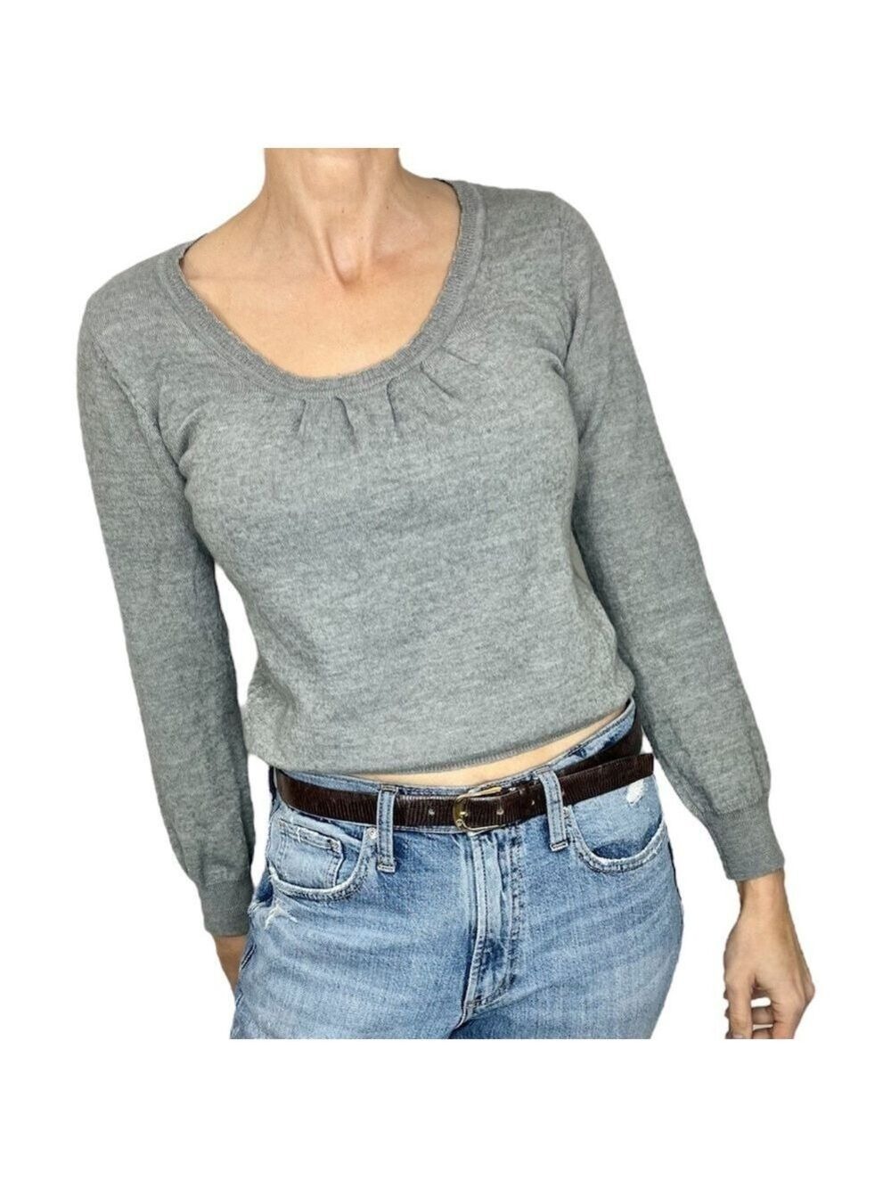 Vintage 90s Y2K wool blend minimalist grey round neck sweater L